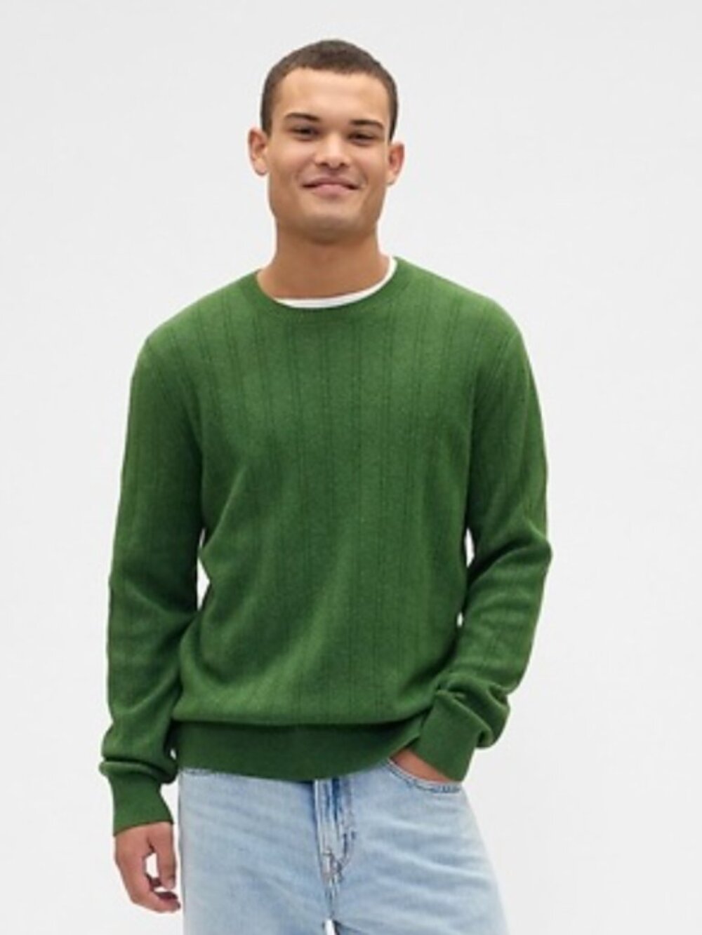 NWT Men's CashSoft Ribbed Crewneck Sweater Green Men's L